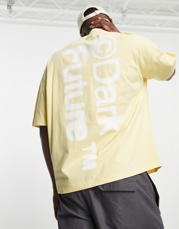 Asos Dark Future Oversized T-shirt With Front And Back Blurred Graphic Prints In Yellow