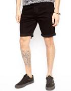 Asos Denim Shorts In Skinny Mid Length - Black