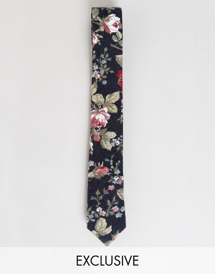 Heart & Dagger Floral Tie - Gray