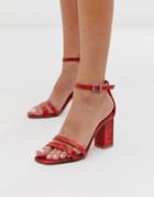Bershka Snake Print Two Part Sandals In Red - Red