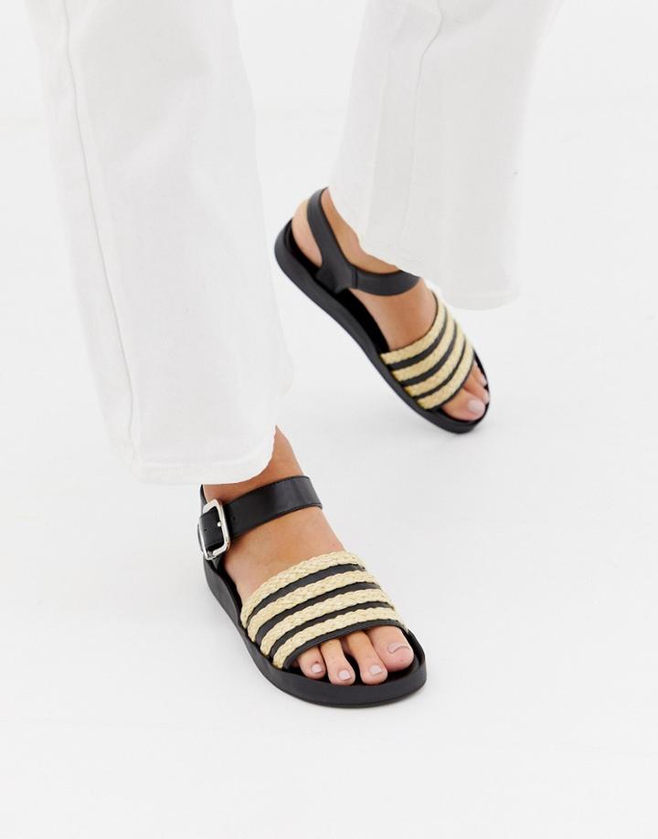 St Sana Raffia Flat Sandal-black