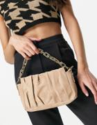 Ego Ruched Shoulder Bag With Chunky Chain Handle In Camel-neutral