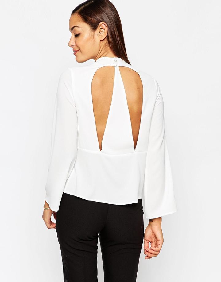 Asos Funnel Neck Top With Open Back - Ivory