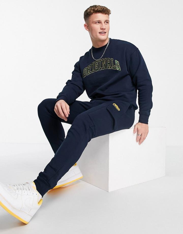 Jack & Jones Originals Athl Club Sweatshirt & Cargo Sweatpants Set In Navy