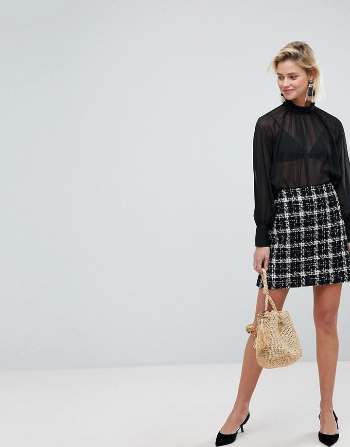 Warehouse Tweed Check A-line Mini Skirt - Multi