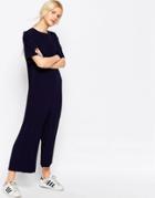 Asos Jumpsuit In Pleated Crepe - Navy