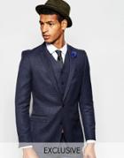 Feraud Wool Blend Suit Jacket In Mini Houndstooth - Navy