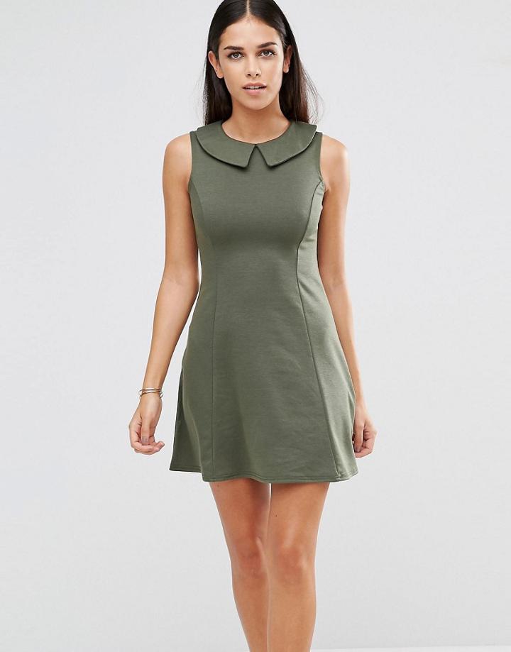 Club L Peter Pan Collar A Line Dress - Khaki