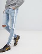 Sixth June Super Skinny Jeans In Light Wash With Side Stripe - Blue