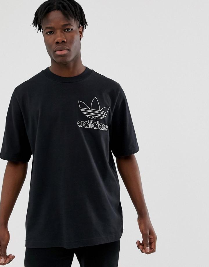 Adidas Originals Logo Outline T-shirt With Embroidery In Black - Black
