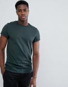 Asos Design T-shirt In Twisted Jersey Textured Fabric With Roll Sleeve In Green - Green