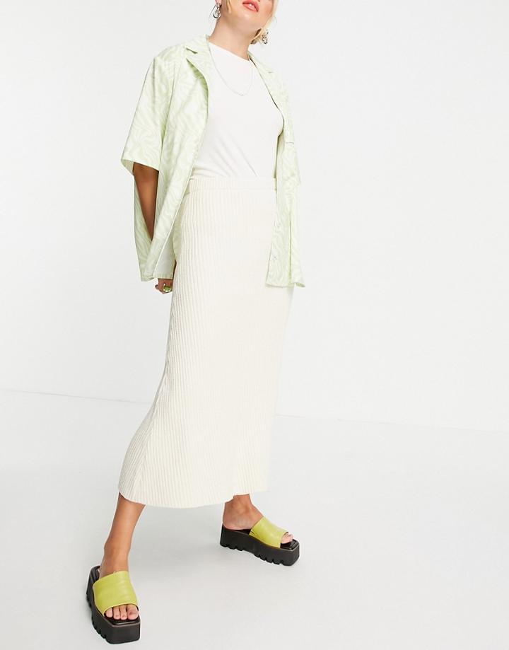Weekday Brynn Organic Blend Cotton Midi Knit Skirt In Off White-neutral