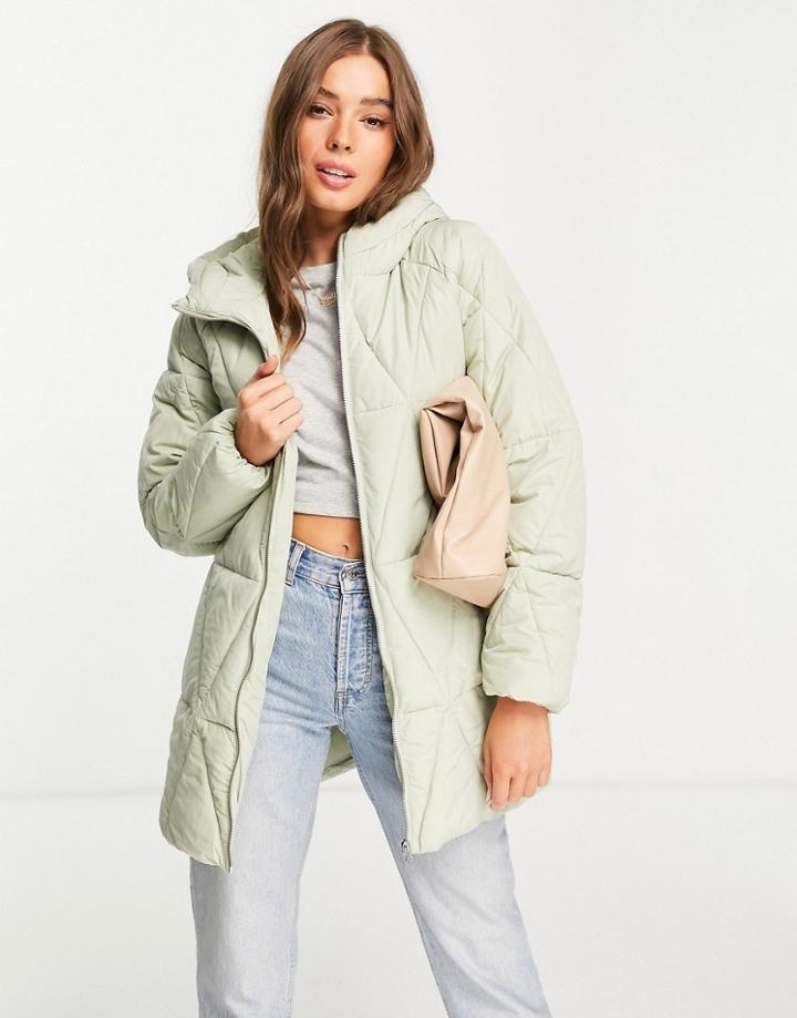 Stradivarius Quilted Puffer Coat In Light Khaki-green