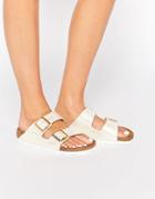 Birkenstock Arizona Shiny Snake Cream Flat Sandals - Cream