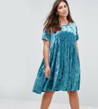 Alice & You Smock Dress In Crushed Velvet - Green