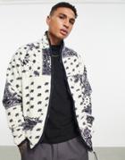 Asos Design Oversized Track Jacket In Fleece With White Paisley Bandana Print-multi