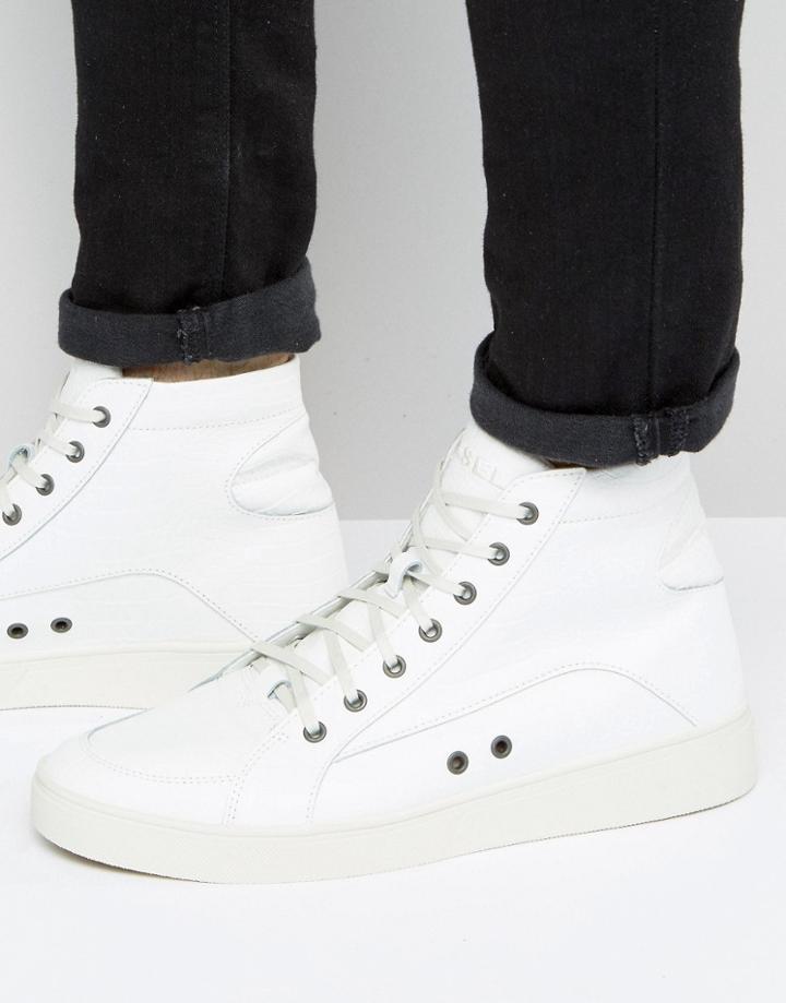 Diesel Groove Hi Top Croc Effect Sneakers - White