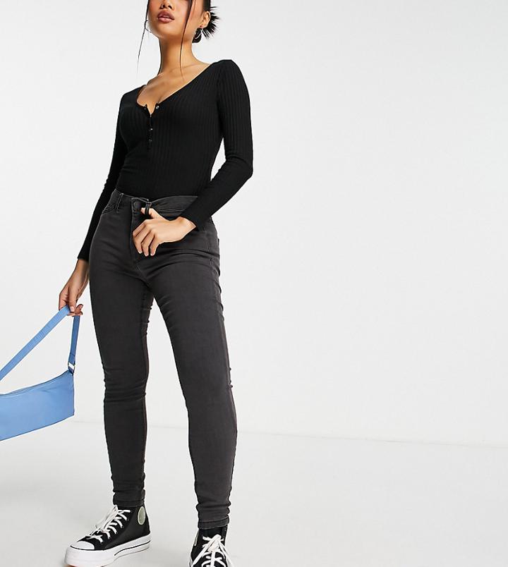 Noisy May Petite Callie Skinny Jeans In Gray-grey