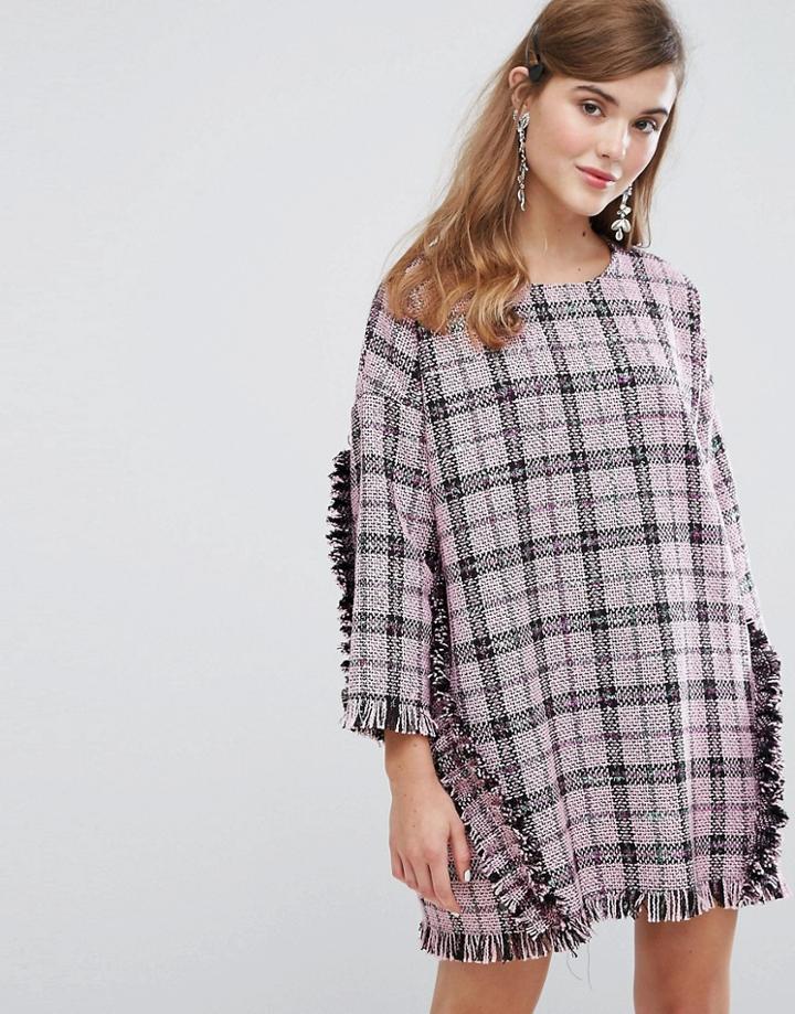 Sister Jane Oversized Dress With Ruffles In Tweed - Black
