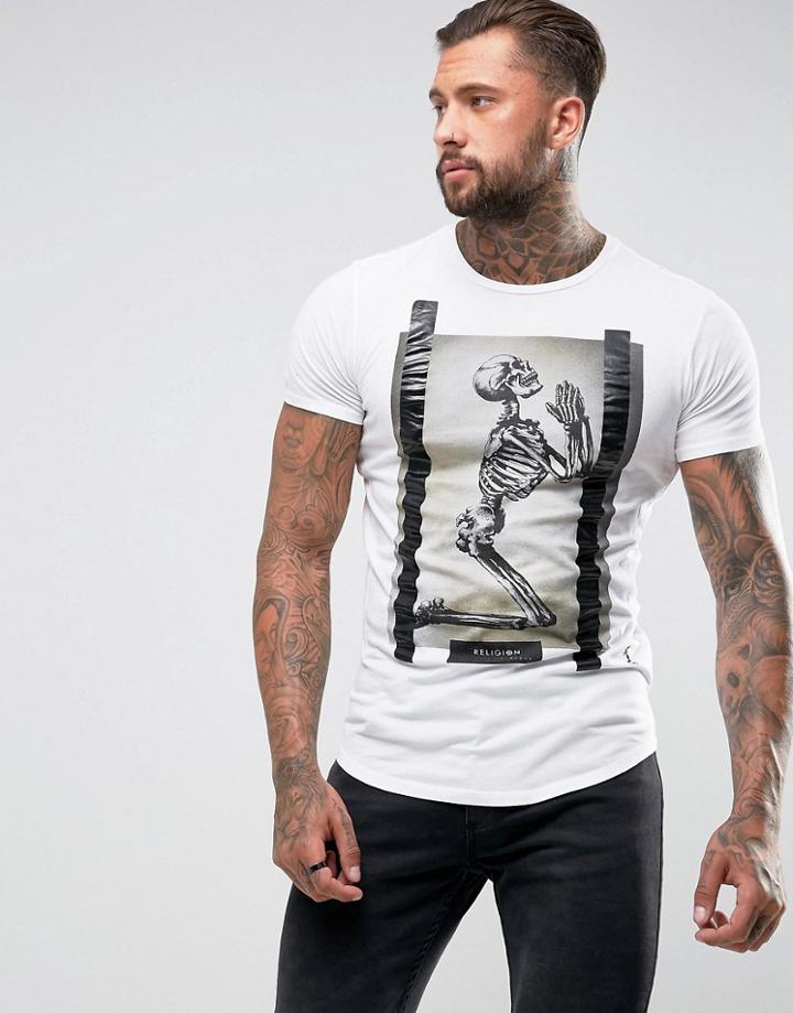 Religion T-shirt With Praying Skull Print - White