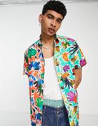 Asos Design Relaxed Shirt In Bright Patchwork Floral Print-multi