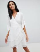Allsaints Broderie Wrap Mini Dress - White