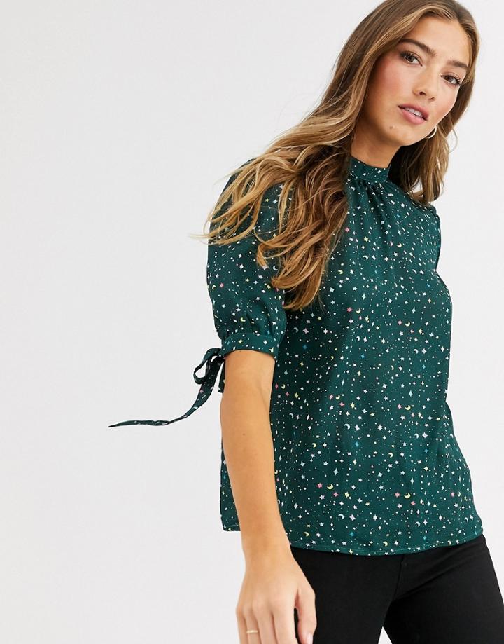 Fashion Union High Neck Top With Tie Sleeve Detail