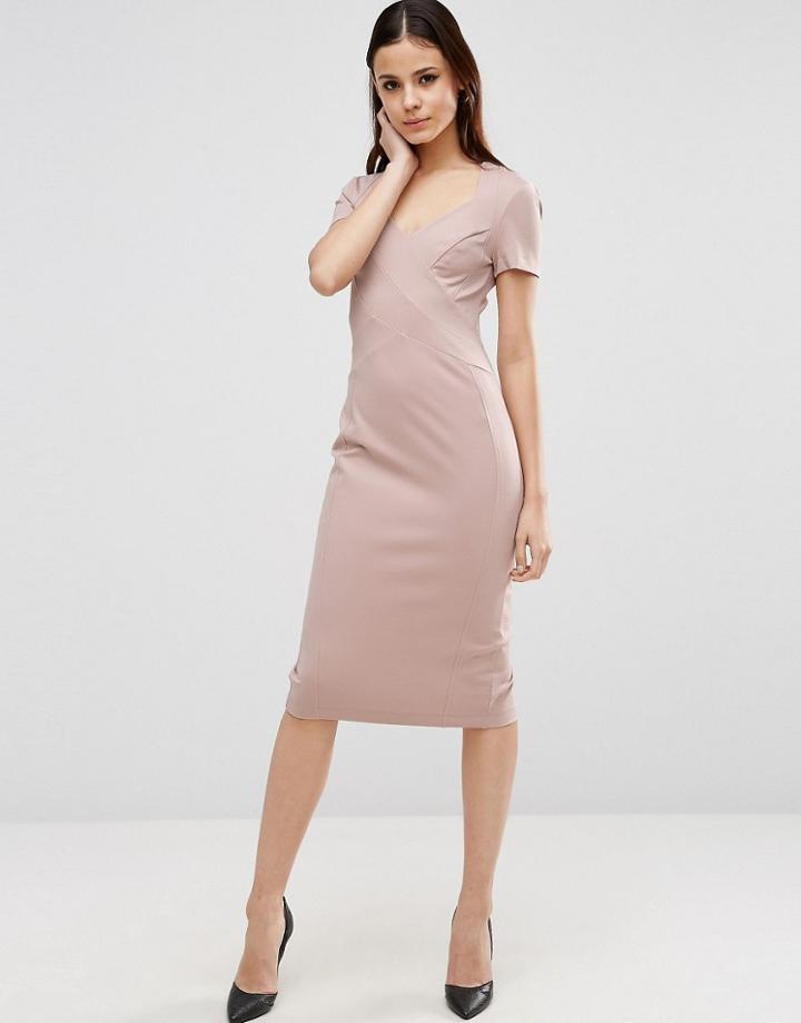 Asos Sculpt Pencil Dress With Short Sleeve - Brown