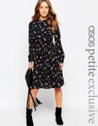 Asos Petite Midi Dress With Lace Up Back In Floral Print - Floral