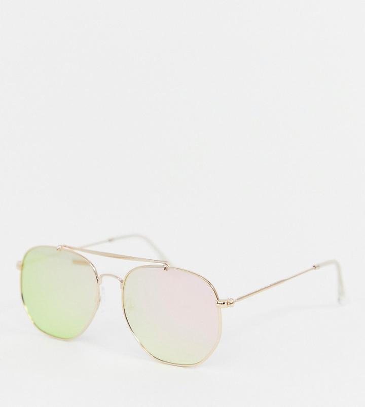 South Beach Exclusive Rose Gold Hexagonal Aviator Sunglasses - Gold