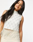 Starlet Set High Neck Diamond Embellished Crop Top In Silver