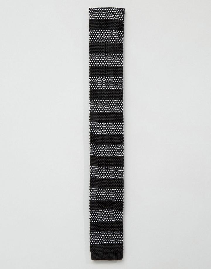 7x Knitted Tie In Multi Stripe - Black