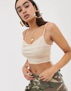 Asos Design Cowl Front Top In Slinky Fabric-cream