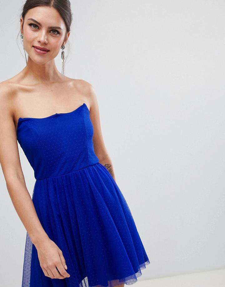 Asos Design Dobby Bandeau Skater Mini Dress - Blue