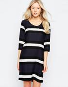 B.young Striped 3/4 Sleeve Shift Dress - Navy