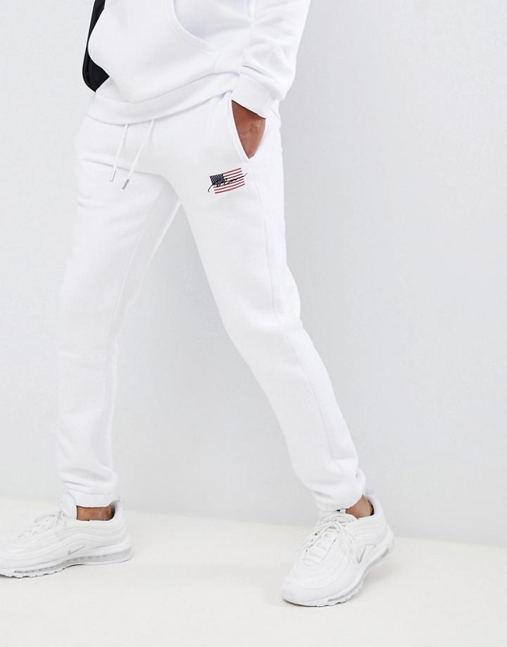 Boohooman Joggers With American Flag In White - White