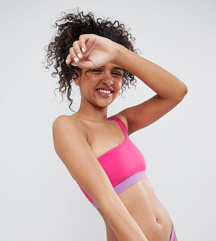 Monki One Shoulder Contrast Bikini Top - Pink