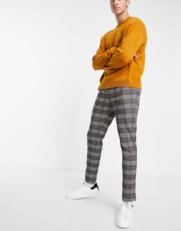 Jack & Jones Intelligence Drawstring Pants In Gray Check-grey