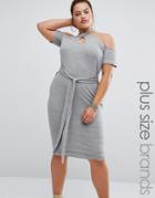 One One Three Halter Bodycon Dress With Tie Detail - Gray