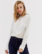 Pieces Long Sleeve Knot Top-white