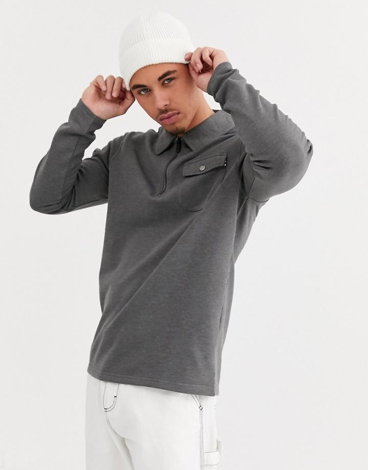 Only & Sons Half Zip Pocket Sweat In Gray