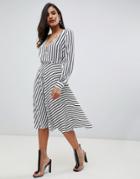Asos Design V Front V Back Midi Dress In Stripe-multi