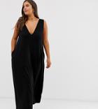 Asos Design Curve Plunge Trapeze Maxi Dress-black