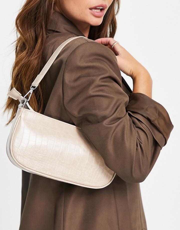 Truffle Collection Croc Shoulder Bag In Beige-brown