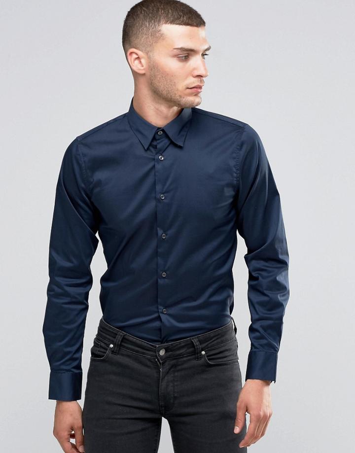 Sisley Slim Fit Shirt With Stretch - Navy