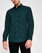 River Island Long Sleeve Slim Poplin Shirt In White-green
