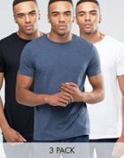 Asos T-shirt With Crew Neck 3 Pack In White/black/dark Denim Marl - Multi