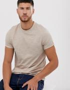 Asos Design T-shirt With Roll Sleeve In Beige Inject Fabric - Beige