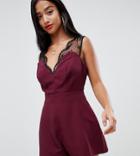 Asos Design Petite Playsuit With Lace Detail - Red