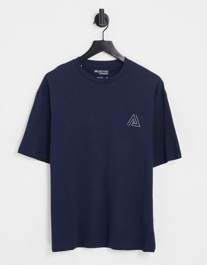 Selected Homme Oversized T-shirt With Triangle Back Print In Navy